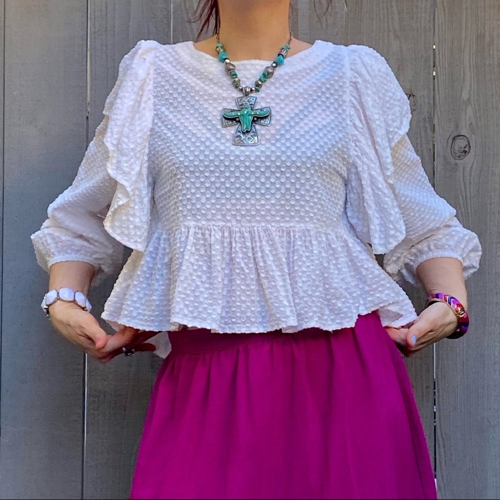warm brand white cotton boho crop peasant peplum / size 0